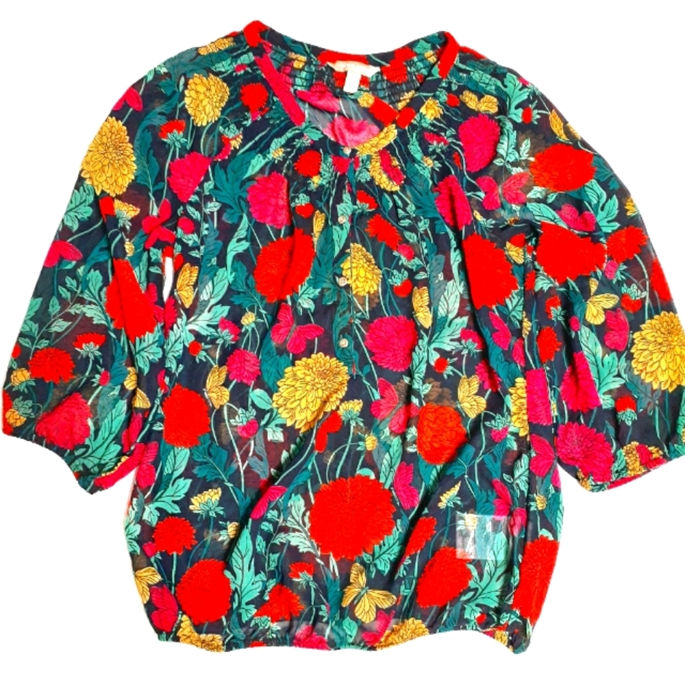 Floral Butterfly Sheer Banana Republic Blouse